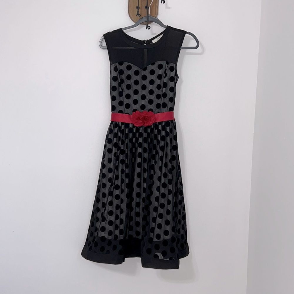 Missmay Retro Gorgeous City Dress Polka dot fit and flare red ribbon sash velvet
